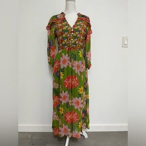 NWT Emily Lovelock Made With Love Green Floral and Hearts Dress size S